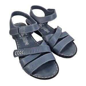 Volks Walkers Womens Comfort Sandals Blue Genuine Leather EUR 40 US 9 Handmade